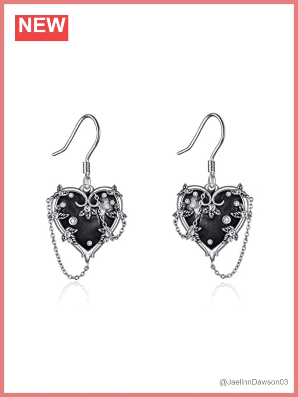 Witches Heart Earrings Sterling Silver Dangle Drop Witchy Gift
